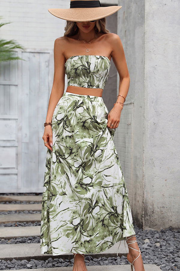 Smocked Bandeau Floral Two Pieces Dress