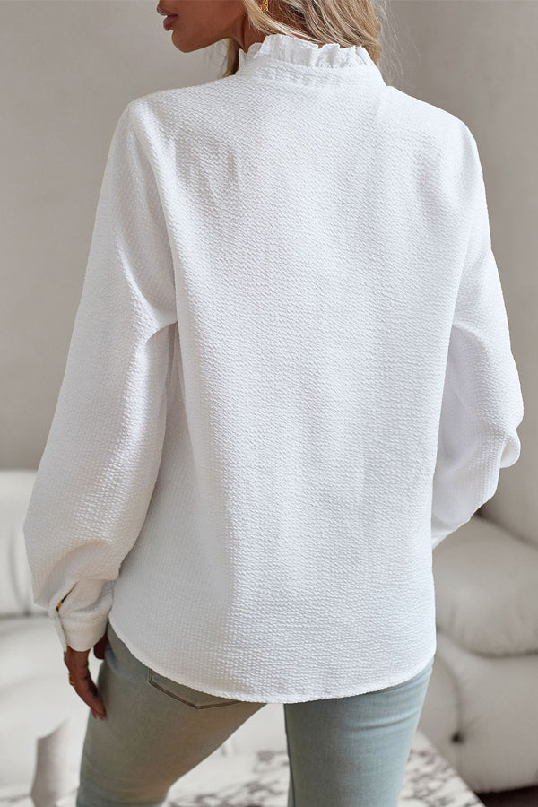 Stringy Selvedge Solid Color Long Sleeve Casual Tops