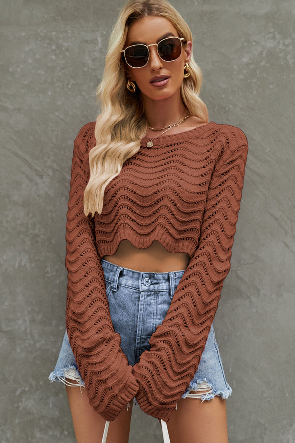 Hollow Long Sleeve Casual Knitting Tops