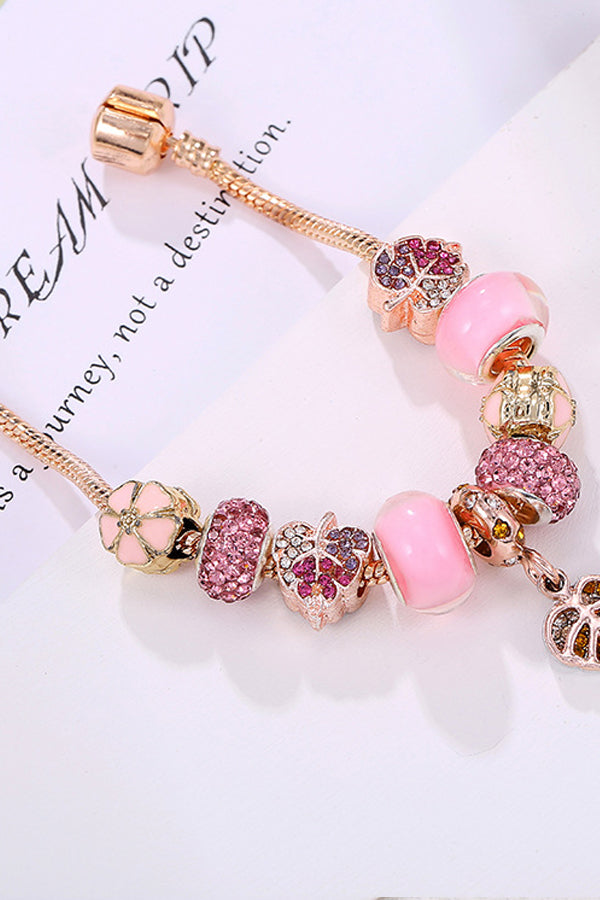 Cute Pink Leaf Diamond Bracelet