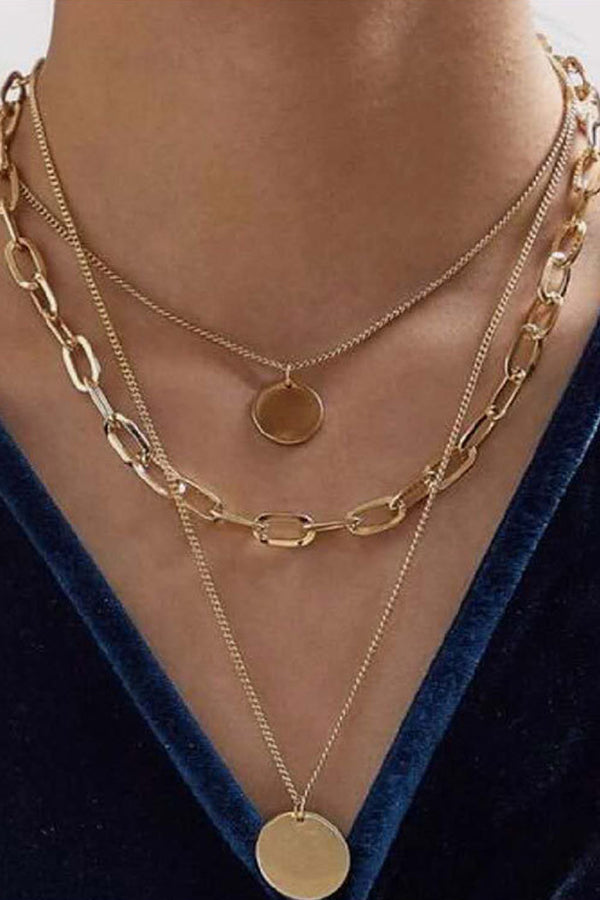 Fashion Circle Layered Charm Necklace