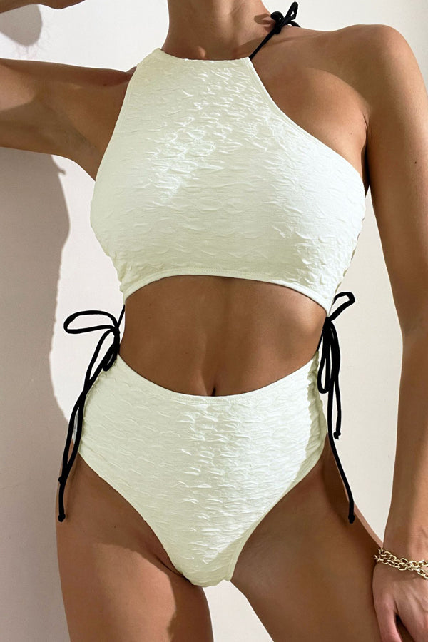 Halter Neck Drawstring Side One Piece Swimsuits