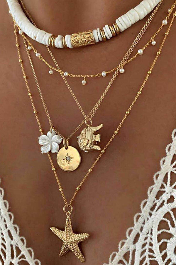 Star Floral Layered Charm Necklace