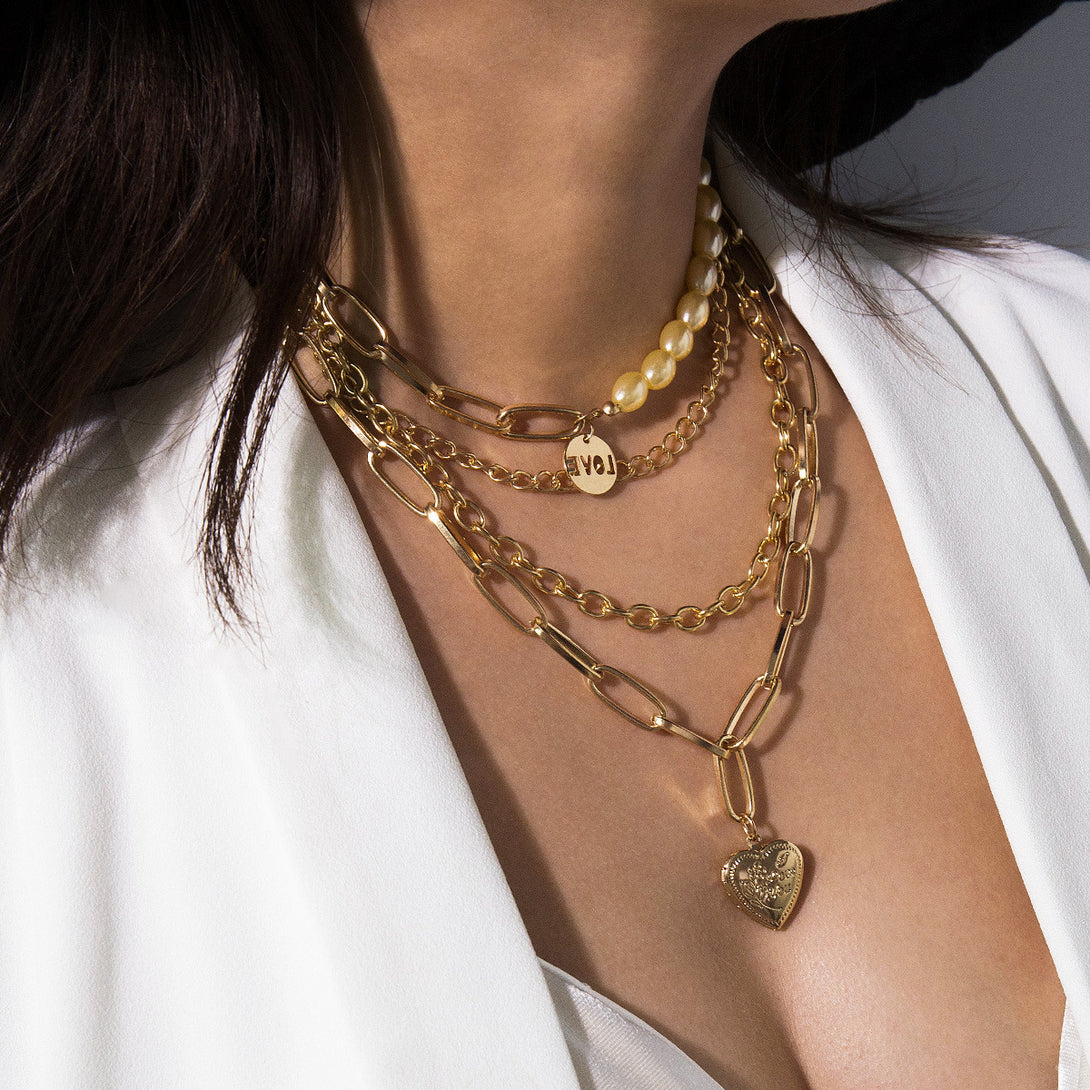 Fashion Heart Layered Charm Necklace