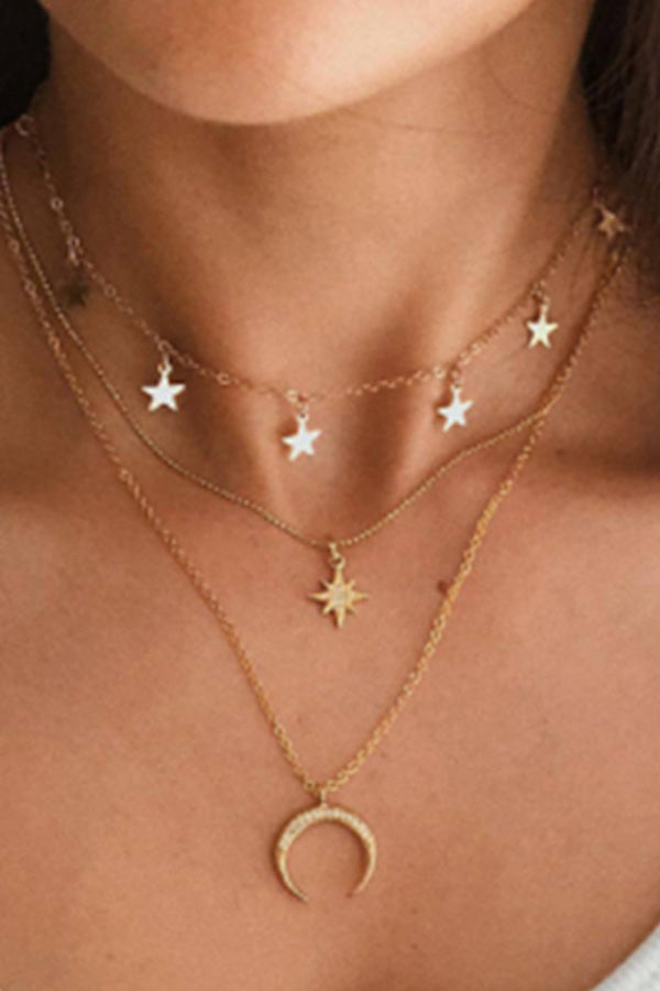 Retro Star Moon Three Layers Necklace